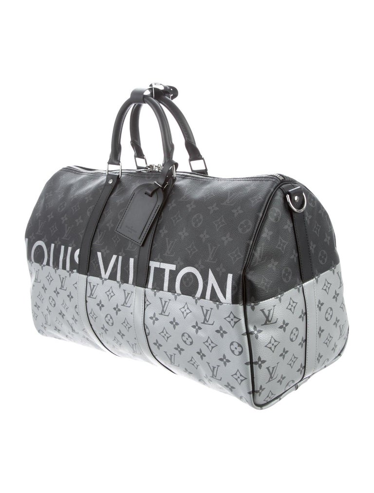 Louis Vuitton NEW Monogram Black Silver Top Handle Men's Travel Duffle Bag  at 1stDibs