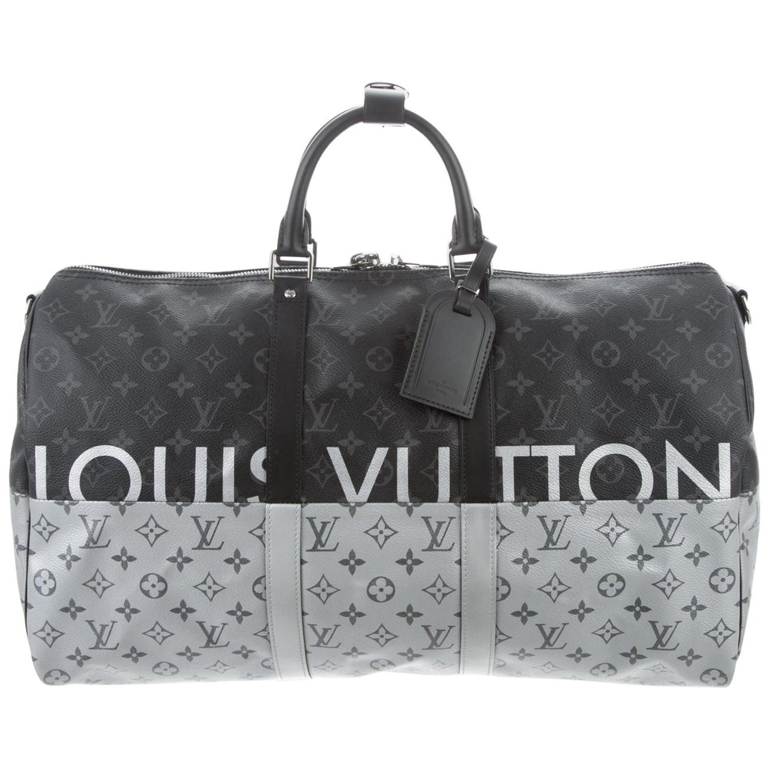 Louis Vuitton NEW Monogram Black Silver Top Handle Men's Travel Duffle Bag  at 1stDibs | louis vuitton silver duffle bag, silver lv duffle bag