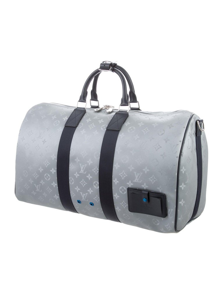 Louis Vuitton NEW Monogram Blue Silver Top Handle Men's Travel Duffle