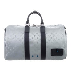Used Louis Vuitton NEW Monogram Blue Silver Top Handle Men's Travel Duffle Bag