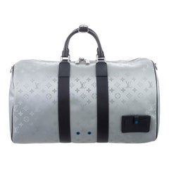 Louis Vuitton NEW Monogram Blue Silver Top Handle Men's Travel Duffle Bag