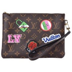Used Louis Vuitton NEW Monogram Patch Sticker Envelope Pouch Clutch Wristlet in Box