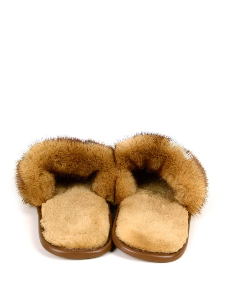 Louis Vuitton SOLD OUT Mink Fur Natural Dreamy Monogram Loafer Slippers sz  40