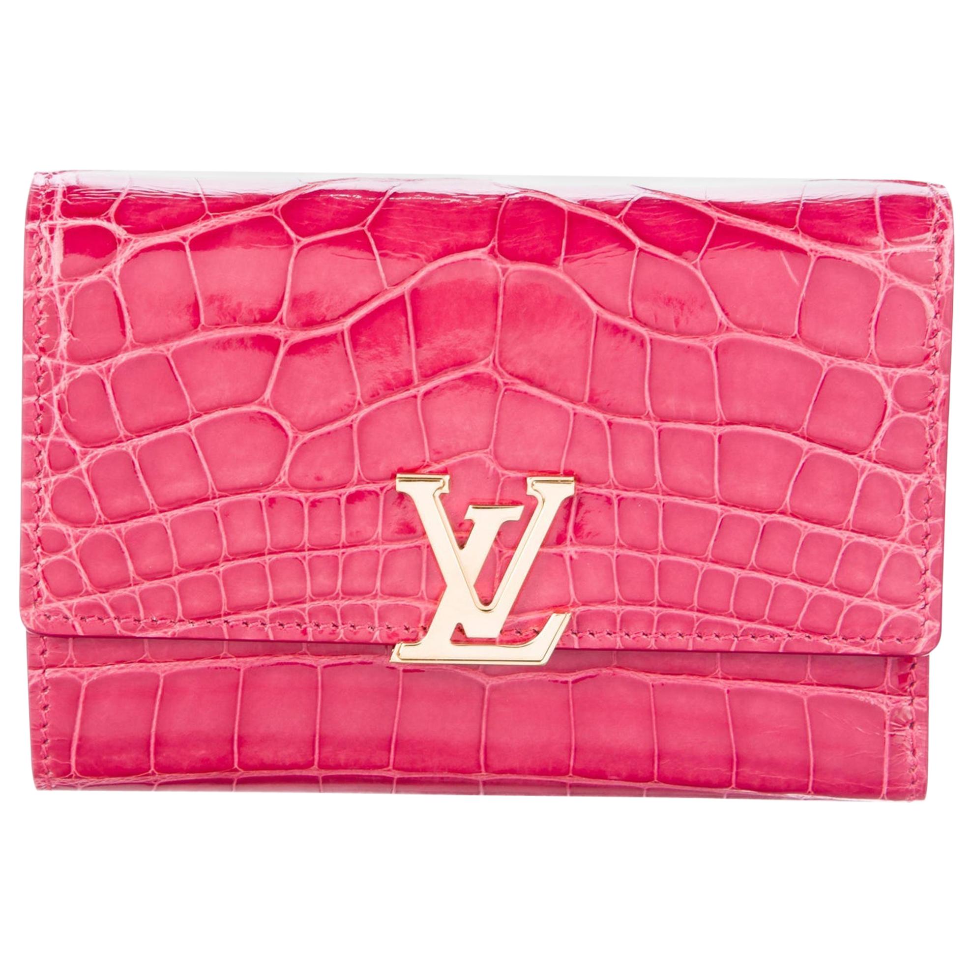 Louis Vuitton NEW Pink Alligator Exotic Gold Charm Small Clutch Wallet in Box
