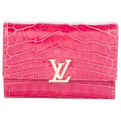 Louis Vuitton NEW Pink Alligator Exotic Gold Charm Small Clutch Wallet in Box