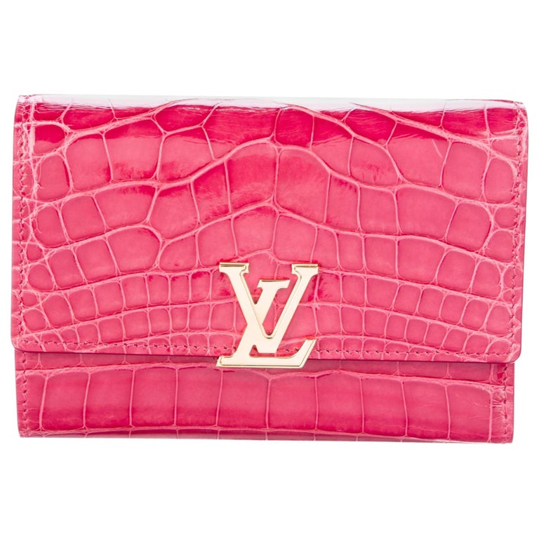 Louis Vuitton NEW Pink Alligator Exotic Gold Charm Small Clutch Wallet in Box at 1stdibs