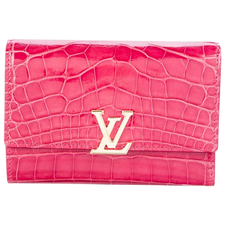 Louis Vuitton NEW Pink Alligator Exotic Gold Charm Small Clutch Wallet in Box For Sale at 1stdibs