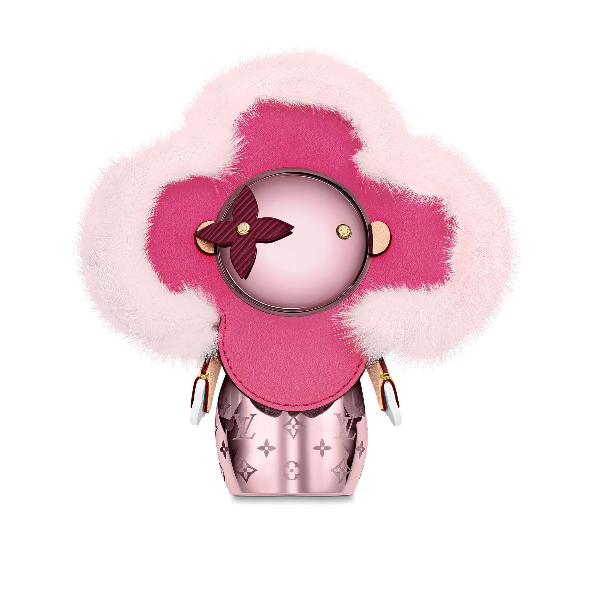 Rosa Louis Vuitton NUOVA Figurina in pelliccia di visone rosa in metallo Orso decorativo in scatola in vendita