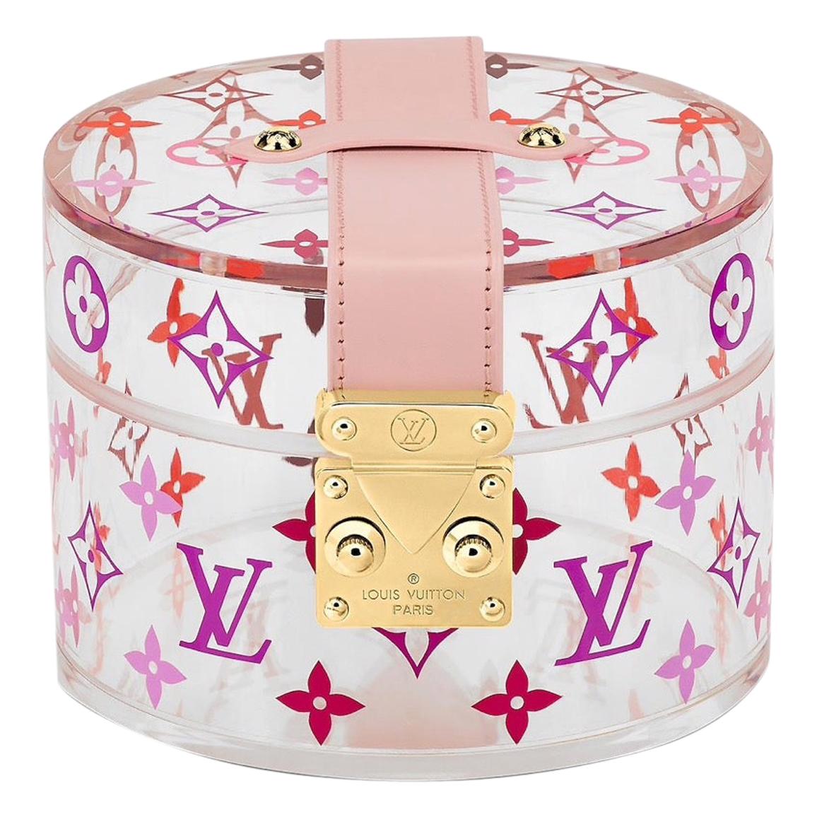 Louis Vuitton NEW Pink Monogram Plexi Leather Vanity Jewelry Trinket Box