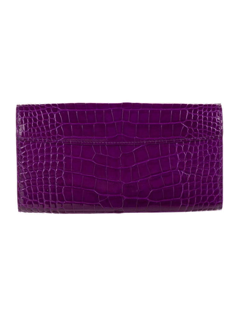 Louis Vuitton NEW Purple Crocodile Exotic Logo Charm Evening Clutch Wallet W/Box For Sale at 1stdibs