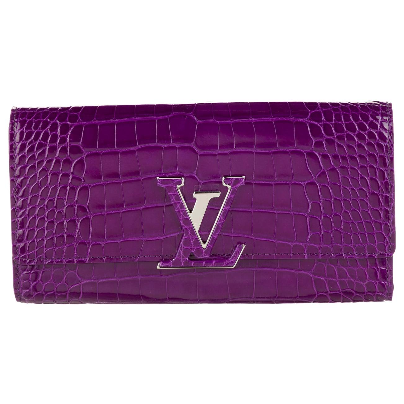 Louis Vuitton NEW Purple Crocodile Exotic Logo Charm Evening Clutch