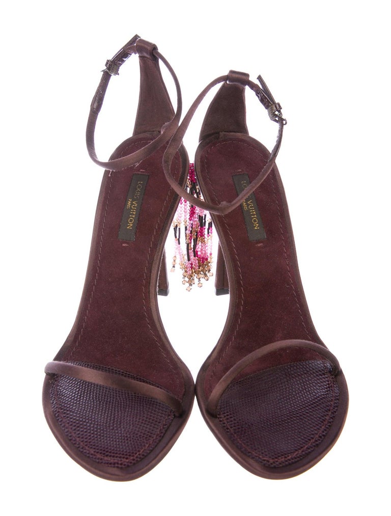 Louis Vuitton NEW Satin Pink Purple Bead Shingle Evening Sandals Heels Shoes at 1stdibs