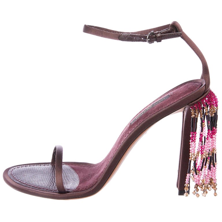 Louis Vuitton NEW Satin Pink Purple Bead Shingle Evening Sandals Heels Shoes at 1stdibs