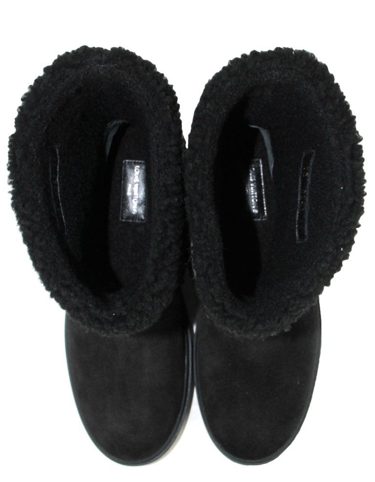 Louis Vuitton LV Women Snowdrop Flat Ankle Boot Cognac Black Suede Calf  Shearling - LULUX