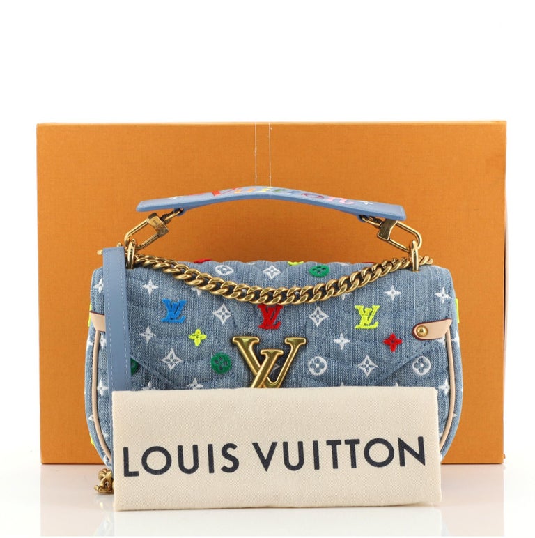 Louis Vuitton New Wave Chain Pochette Monogram Embroidered Quilted Denim  Blue 1553761