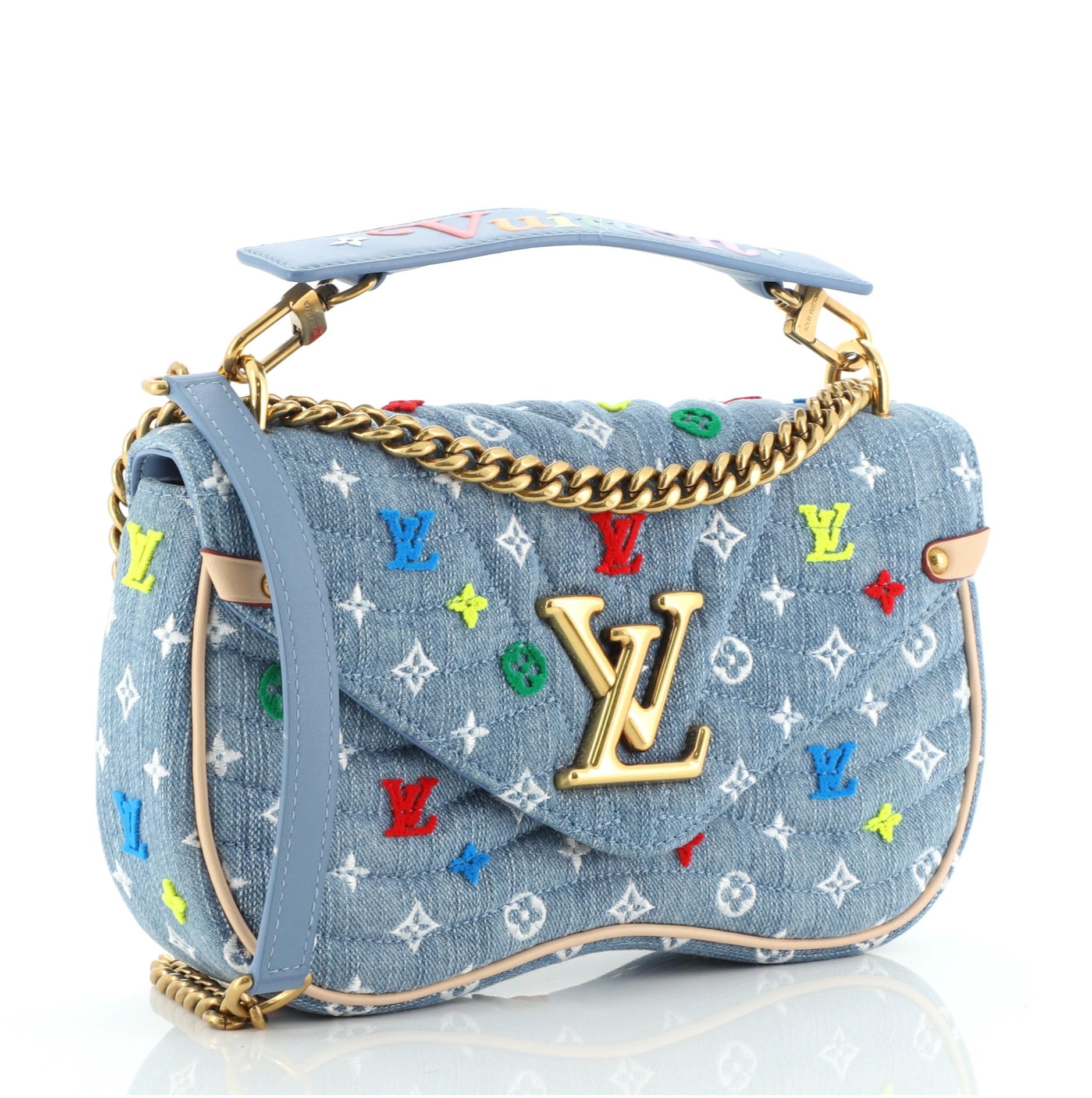 Louis Vuitton New Wave Chain Bag Monogram Embroidered Quilted Denim MM at 1stDibs louis vuitton new wave denim quilted louis vuitton bag louis vuitton embroidered bag