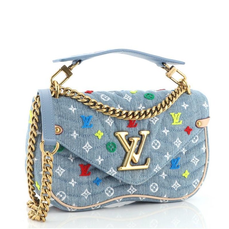 Louis Vuitton New Wave Chain Bag Monogram Embroidered Quilted Denim MM at  1stDibs