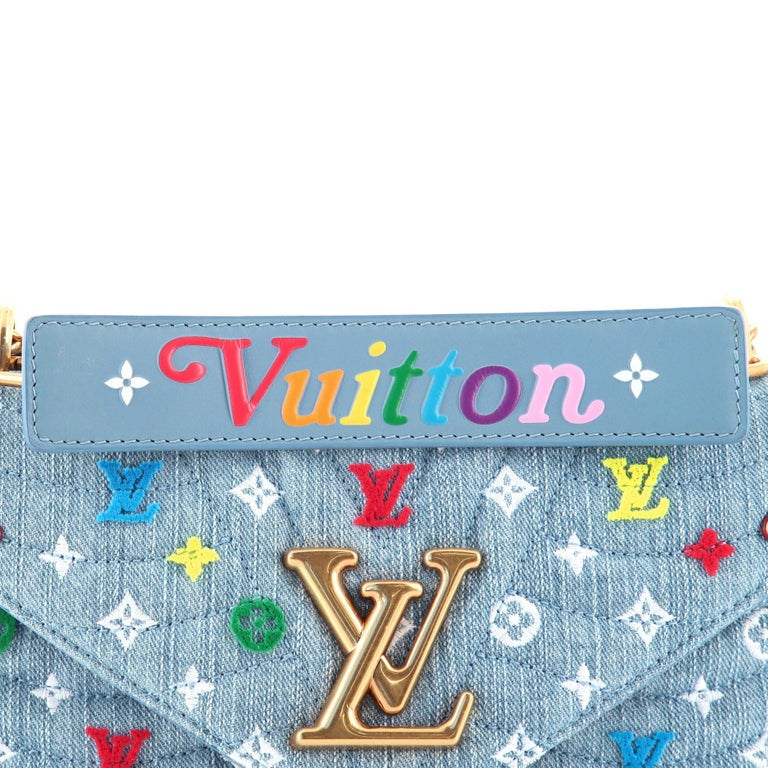 Louis Vuitton Embroidered Monogram Denim New Wave Chain Pochette Blue