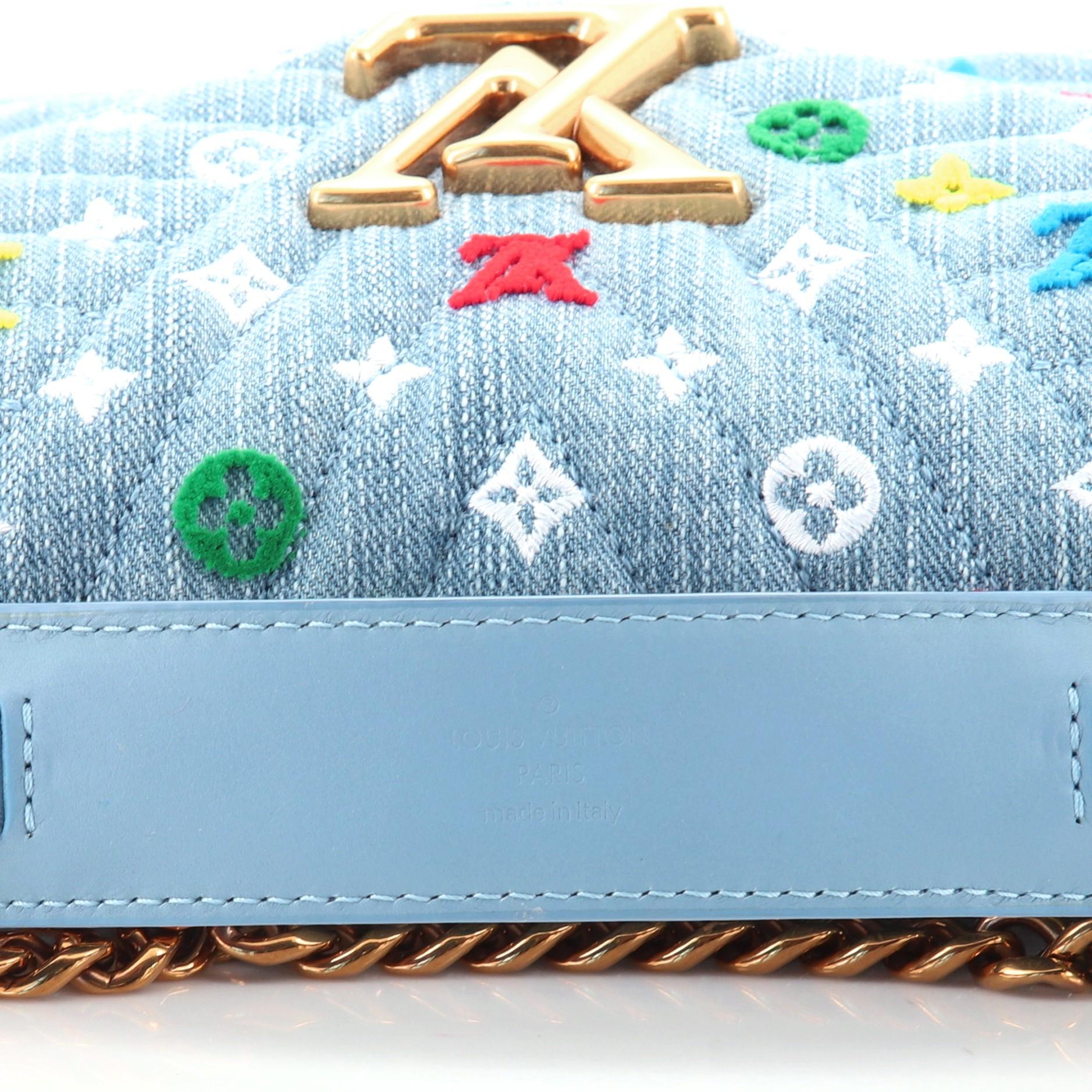 Louis Vuitton New Wave Chain Bag Monogram Embroidered Quilted Denim MM 1
