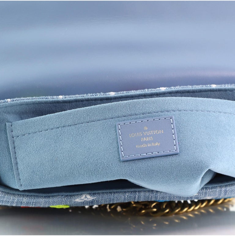 Louis+Vuitton+New+Wave+Chain+Crossbody+Blue+Denim+Embroidered for
