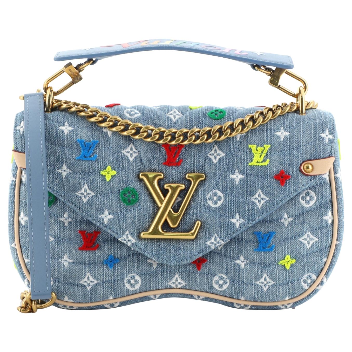 Louis Vuitton New Wave Chain Bag Monogram Embroidered Quilted Denim MM at  1stDibs