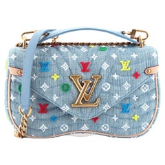 Louis Vuitton New Wave Chain Bag Monogram Embroidered Quilted Denim MM