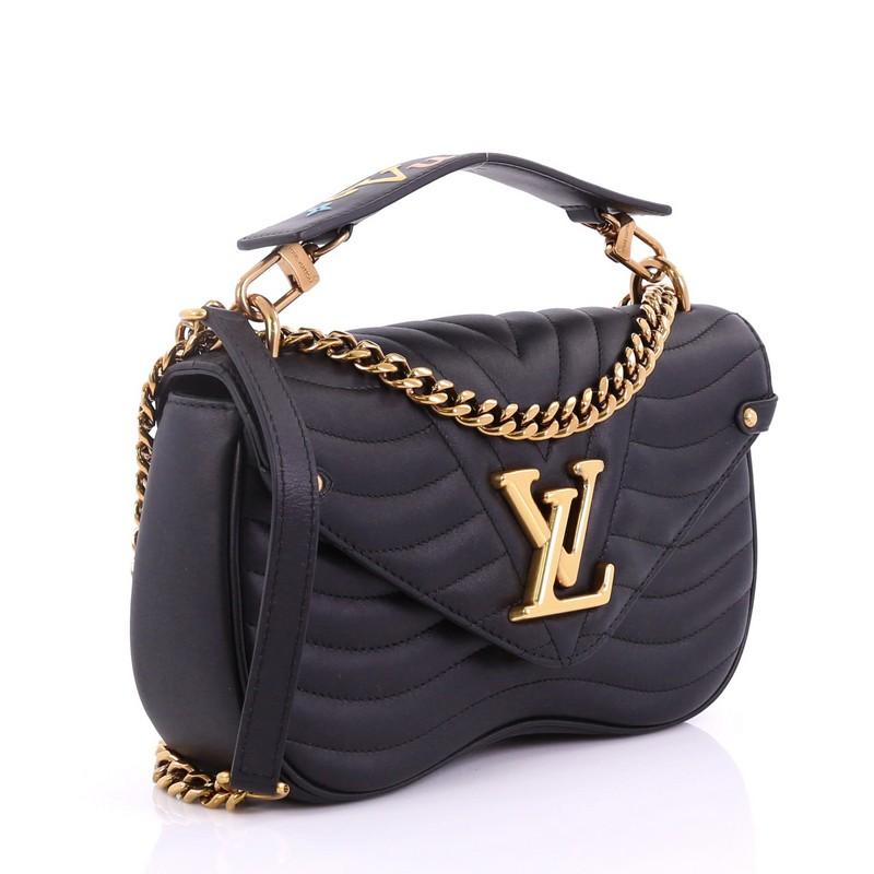 Black Louis Vuitton New Wave Chain Bag Quilted Leather MM