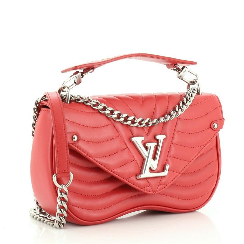 Red Louis Vuitton New Wave Chain Bag Quilted Leather MM 