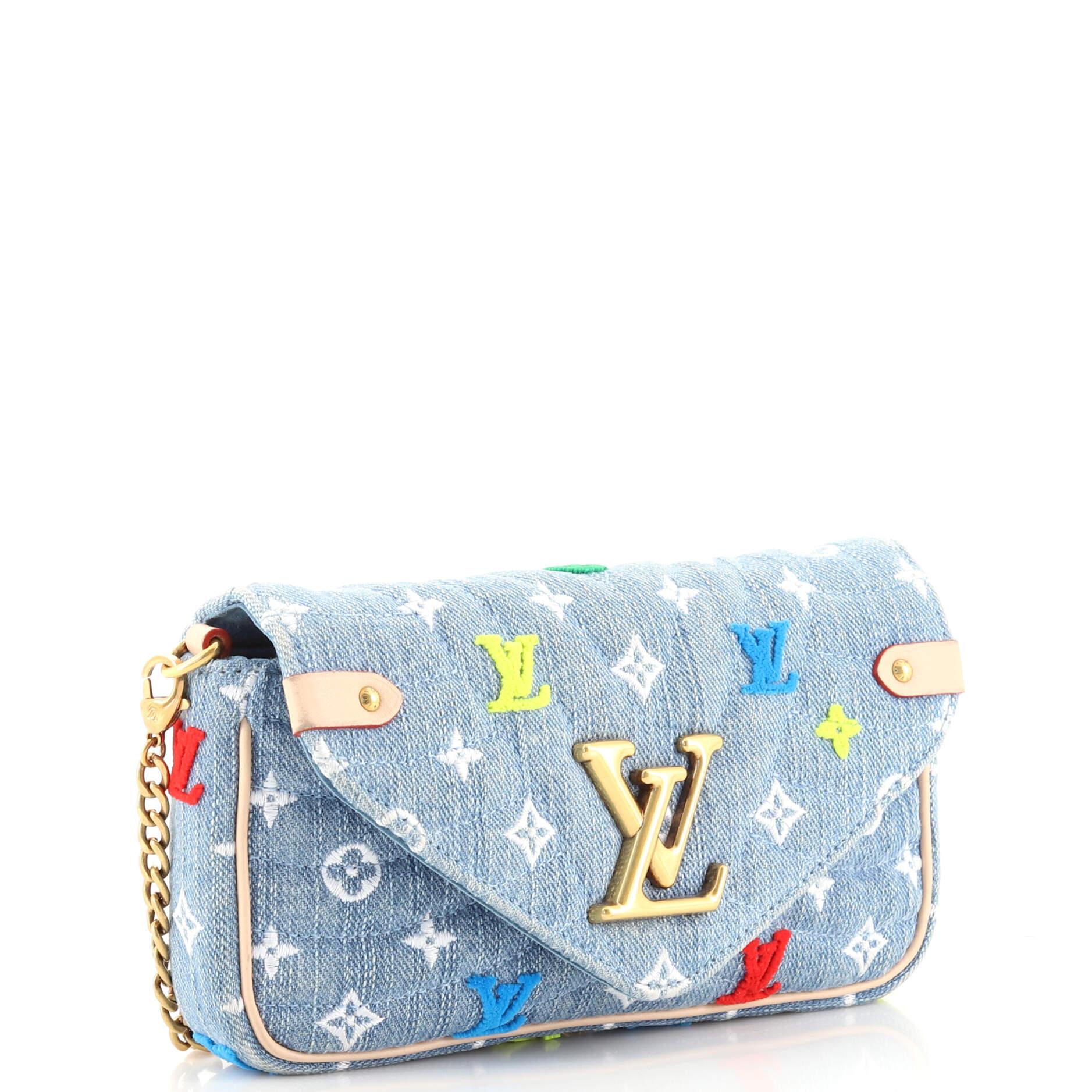 Gray Louis Vuitton New Wave Chain Pochette Monogram Embroidered Quilted Denim
