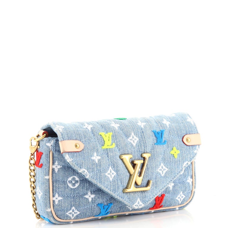 Louis Vuitton New Wave Chain Shoulder Bag Embroidered Monogram Denim New at  1stDibs