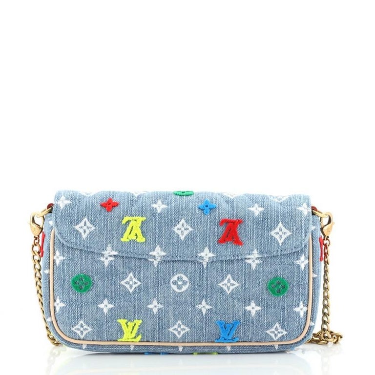 New Wave Zipped Pochette Monogram Embroidered Quilted Denim