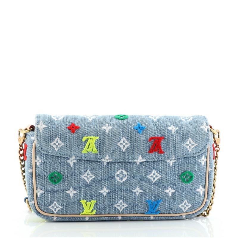 Louis Vuitton New Wave Chain Pochette Monogram Embroidered Quilted Denim In Good Condition In NY, NY
