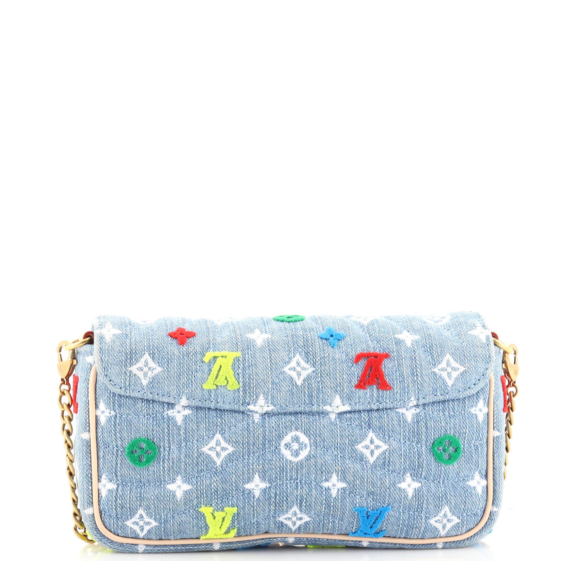 Louis Vuitton New Wave Chain Pochette Monogram Embroidered Quilted Denim In Good Condition In NY, NY