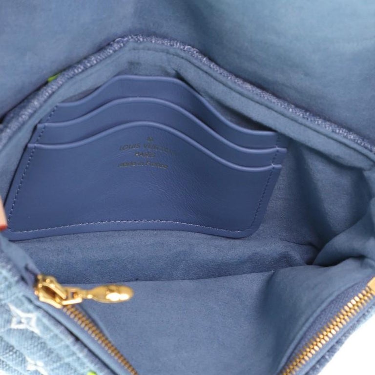 Louis Vuitton Embroidered Monogram Denim New Wave Zipped Pochette Blue