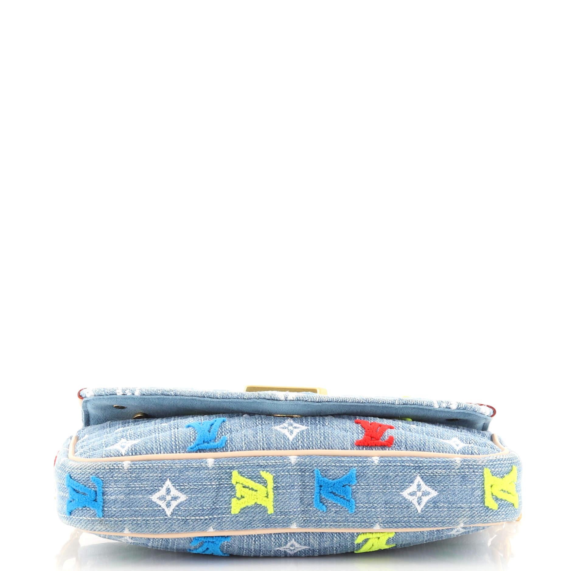 Women's or Men's Louis Vuitton New Wave Chain Pochette Monogram Embroidered Quilted Denim