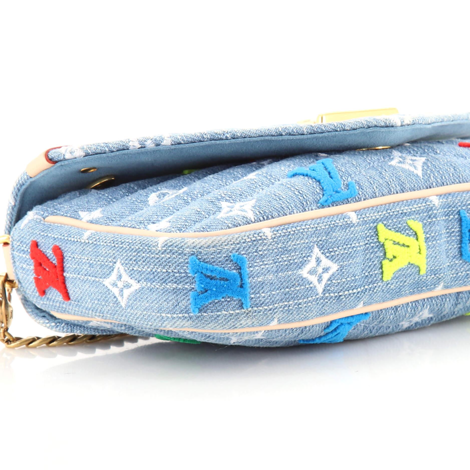 Louis Vuitton New Wave Chain Pochette Monogram Embroidered Quilted Denim 2