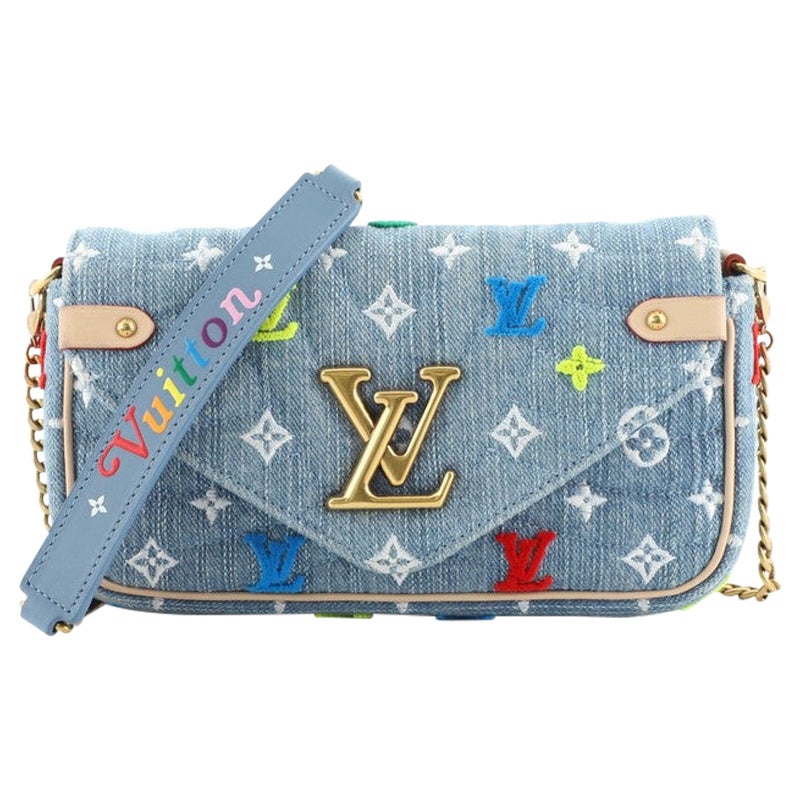 Louis Vuitton New Wave Chain Pochette Monogram Embroidered Quilted Denim
