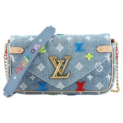 Louis Vuitton New Wave Chain Pochette Monogram Embroidered Quilted Denim