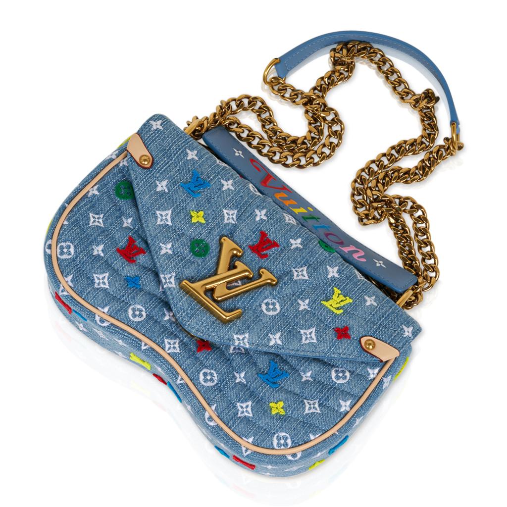 Women's Louis Vuitton New Wave Chain Shoulder Bag Embroidered Monogram Denim For Sale