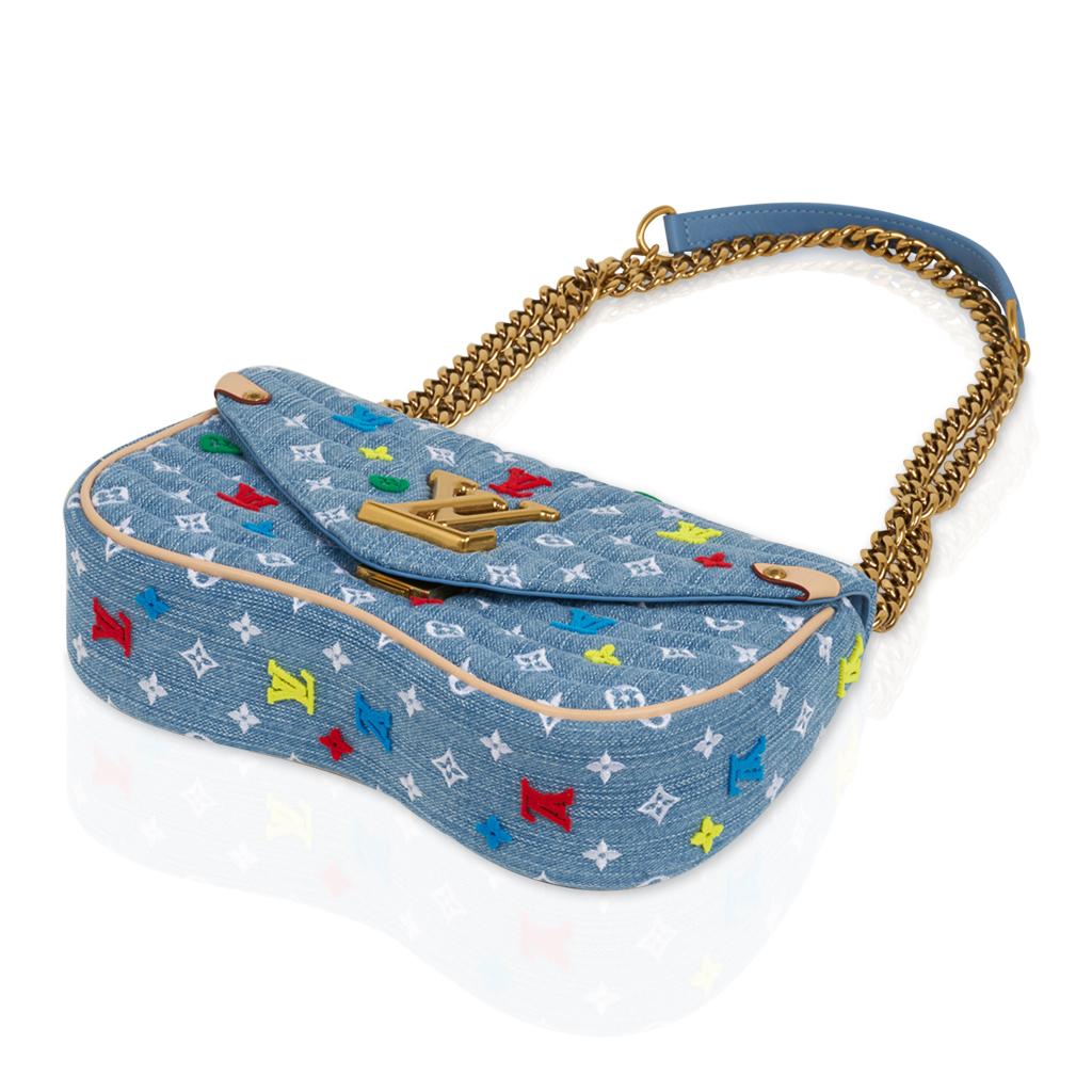Louis Vuitton New Wave Chain Shoulder Bag Embroidered Monogram Denim For Sale 2