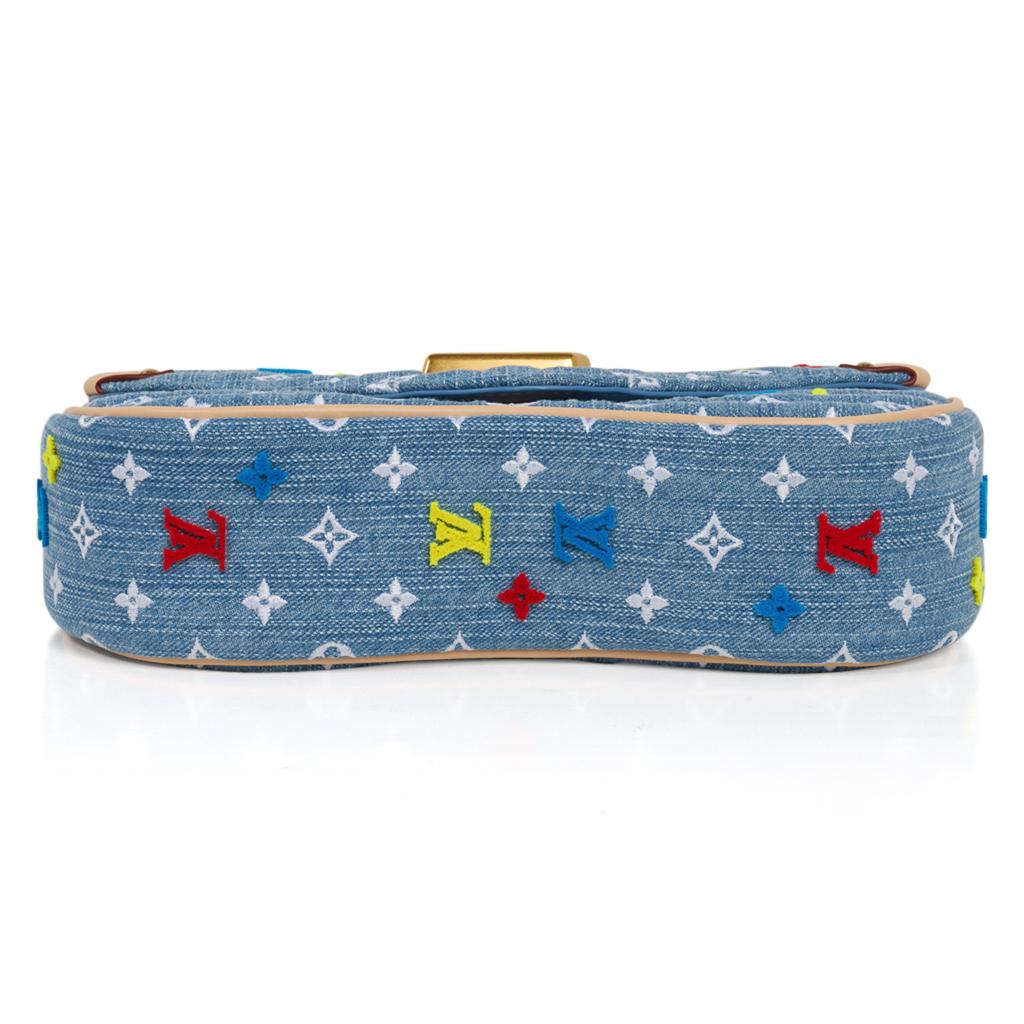 Louis Vuitton New Wave Chain Shoulder Bag Embroidered Monogram Denim For Sale 4