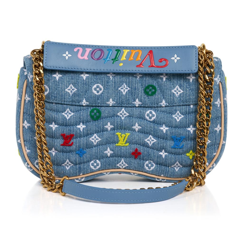 Blue Louis Vuitton New Wave Chain Shoulder Bag Embroidered Monogram Denim New
