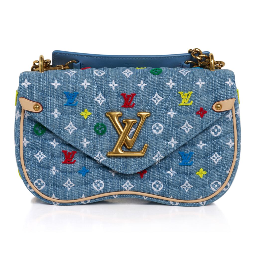 Women's Louis Vuitton New Wave Chain Shoulder Bag Embroidered Monogram Denim New