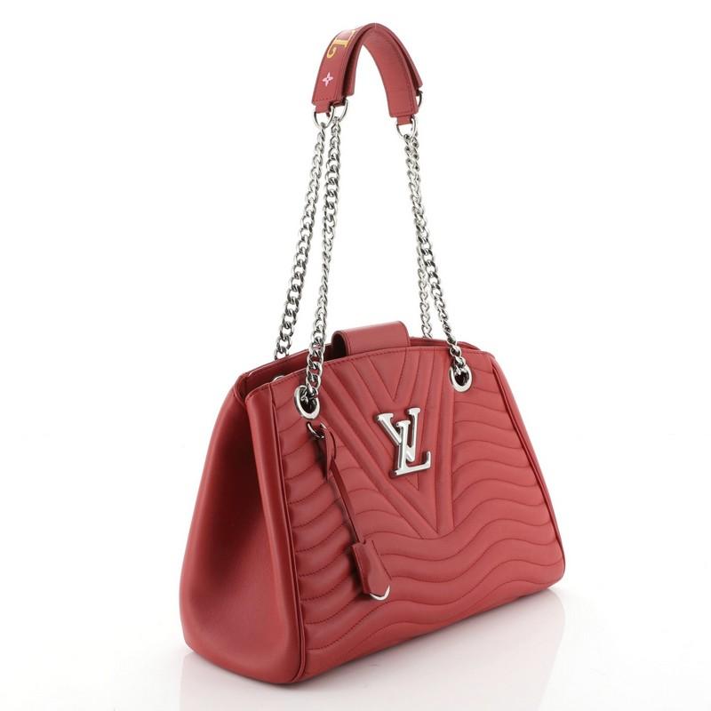 Red Louis Vuitton New Wave Chain Tote Quilted Leather 