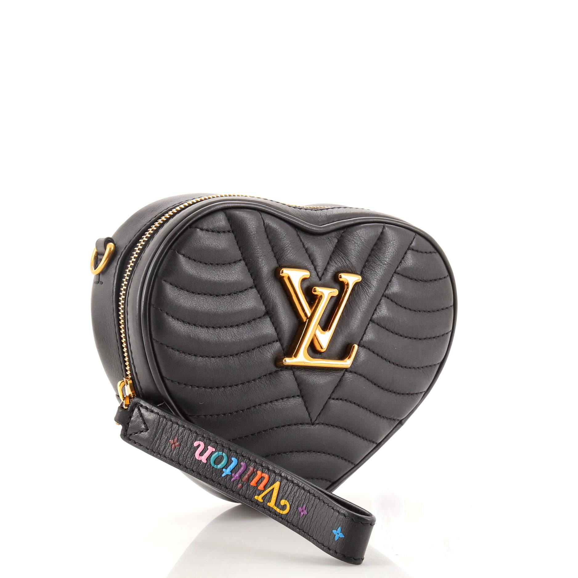 Louis Vuitton New Wave Black Leather Heart Crossbody or Wristlet