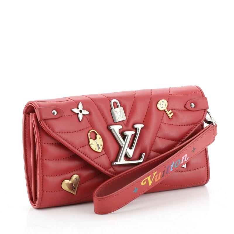 Pink Louis Vuitton New Wave Long Wallet Embellished Quilted Leather