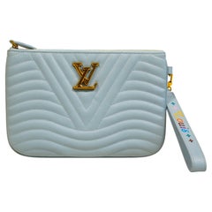 Used Louis Vuitton New Wave Zip Pochette in Porcelain Blue Leather 2019