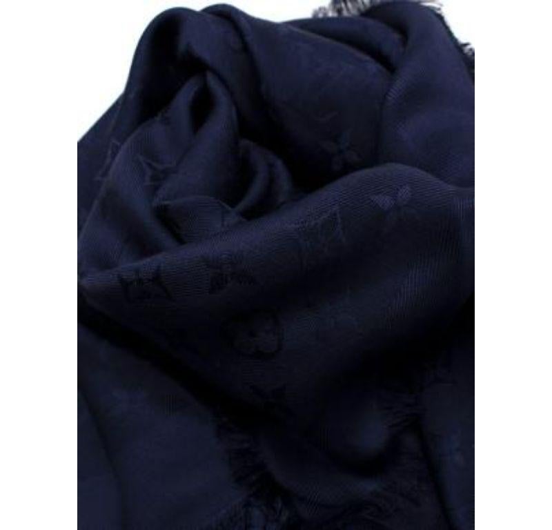 Louis Vuitton Night Blue Silk & Wool Monogram Stole In Excellent Condition For Sale In London, GB