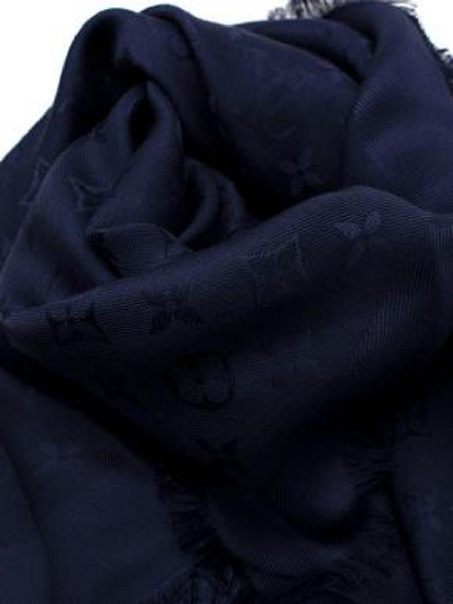 Louis Vuitton Night Blue Silk & Wool Monogram Stole In Excellent Condition For Sale In London, GB