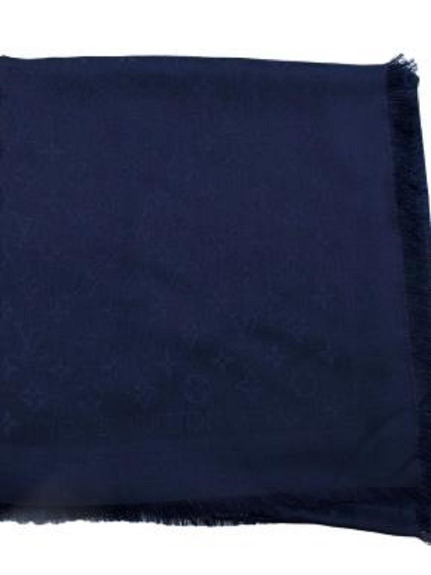 Women's Louis Vuitton Night Blue Silk & Wool Monogram Stole For Sale